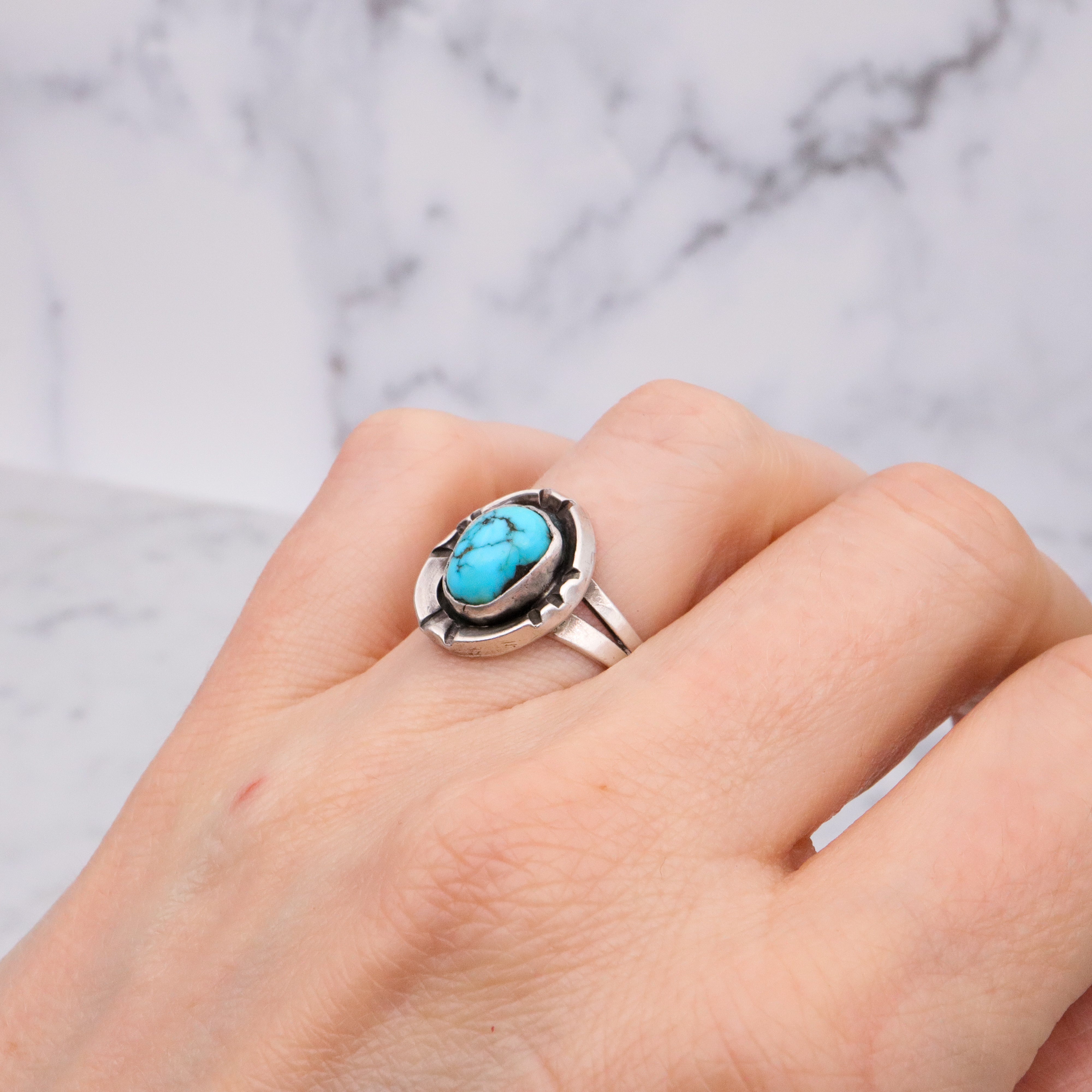 Vintage Navajo sterling turquoise ring, size 7.5 adjustable